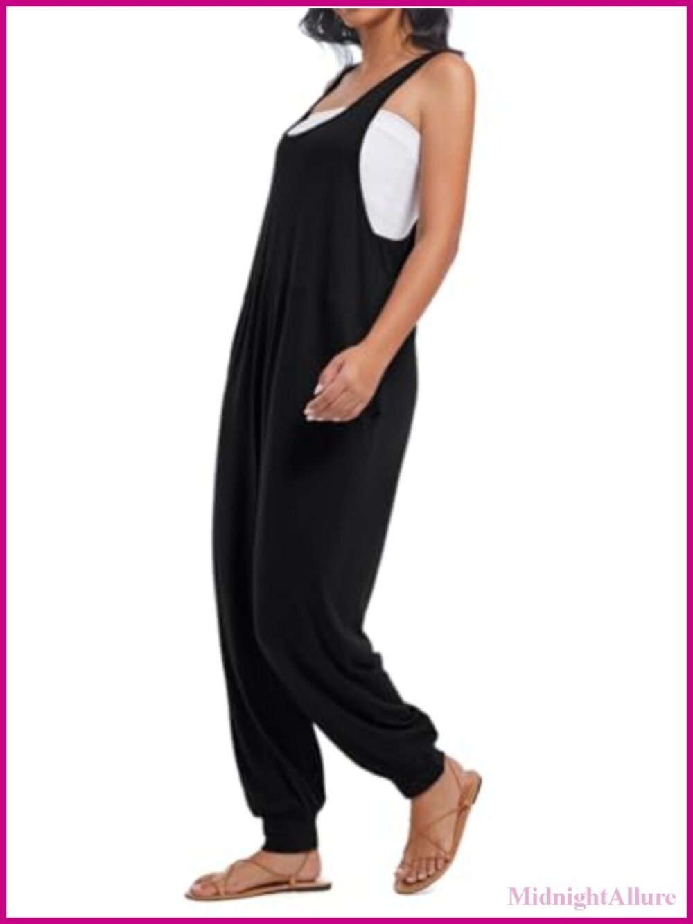 Sleeveless Loose Fit Jumpsuit with Pockets Harem Pants Romper Casual Summer One - Picture 3 of 5